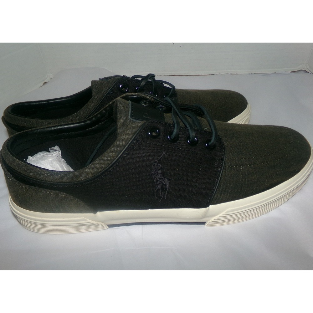 Polo Ralph Lauren Faxon Low Mens Canvas Sneakers Olive Green Black Size 10